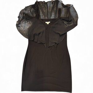 Prelude Little Black Dress w/ sheer fluttered detail LBD Size 14